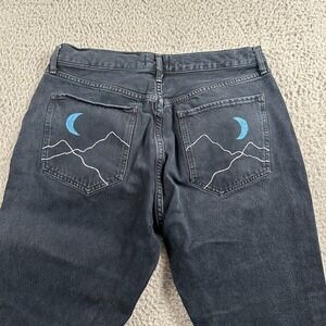 AGOLDE Riley High Rise Straight‎ Crop Womens 32 Blue Dark Wash Painted Pockets